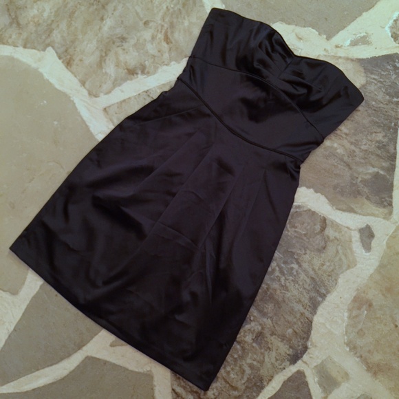 RW&Co Strapless Satin Little Black Cocktail Dress - Picture 1 of 5